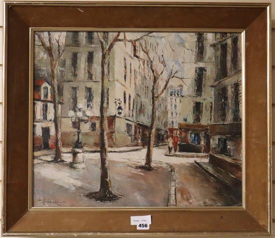 F. Wrabel, oil on canvas, Paris street scene, signed, 45 x 53cm